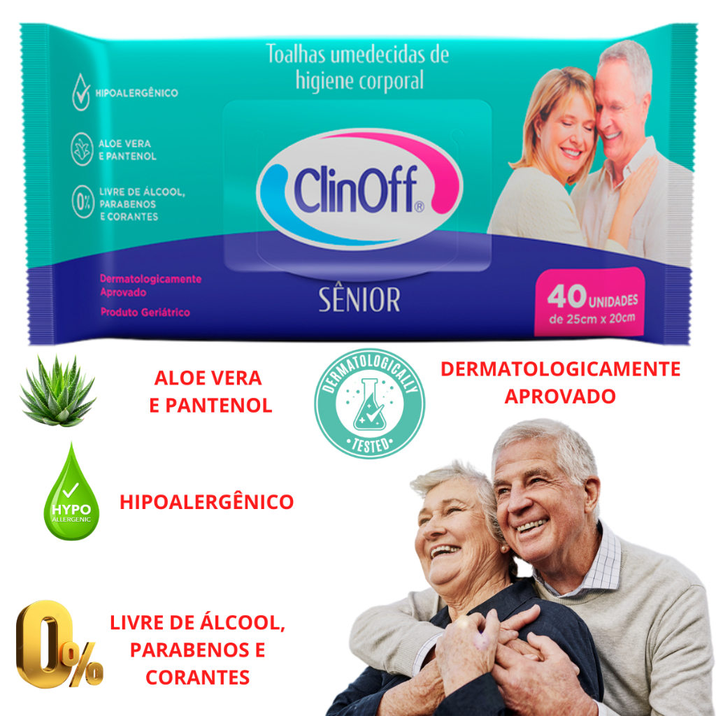 Lenço Toalha Umedecido Adulto Geriatria Banho Leito Intimo hipoalérgico 40un 25x20cm livre álcool