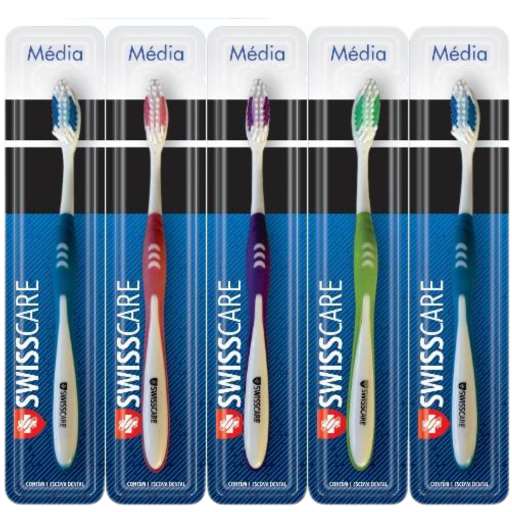 Escova Dentes Adulto “Média” Cerdas Macia com Limpador de Língua, Bochecha e Capa Protetora c/12 em Oferta na Shopee