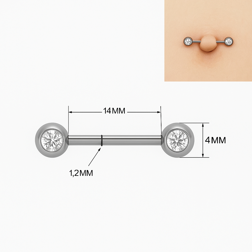 Kits Piercing de Barbell Mamilo de Aço inoxidável com 2 Pedra zircônia