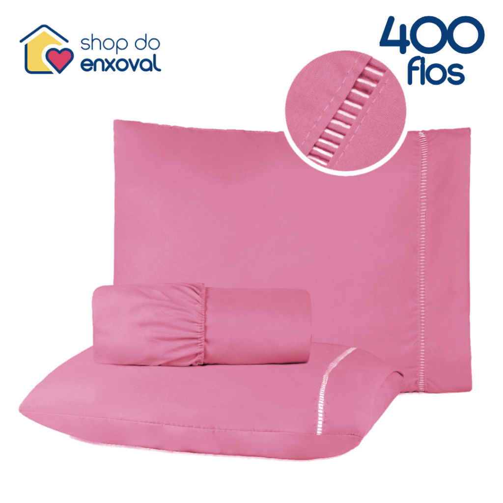 Kit Jogo de Lençol com Elástico e Fronhas com Detalhe Ponto Palito MicroPercal 400 Fios Casal Queen King e Solteiro
