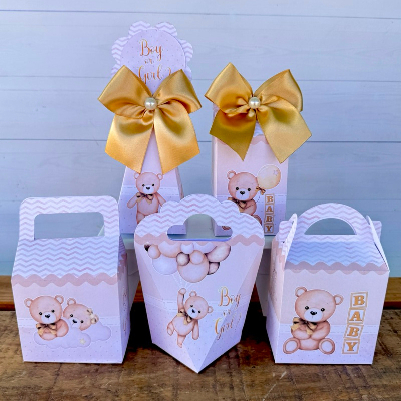 Kit Festa Chá Revelação Dourado e bege | Pegue e Monte | Personalizados | Lembrancinhas | Festa infantil | Aniversário