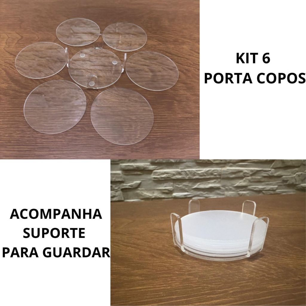 Kit 6 Descansos de Copo em Acrílico com Base – Elegância e Proteção — imagem 2 de 2