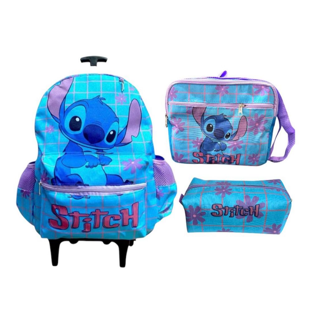 Kit escolar rodinha lilo & Stitch azul ifantil escolar tamanho grande envio rápido