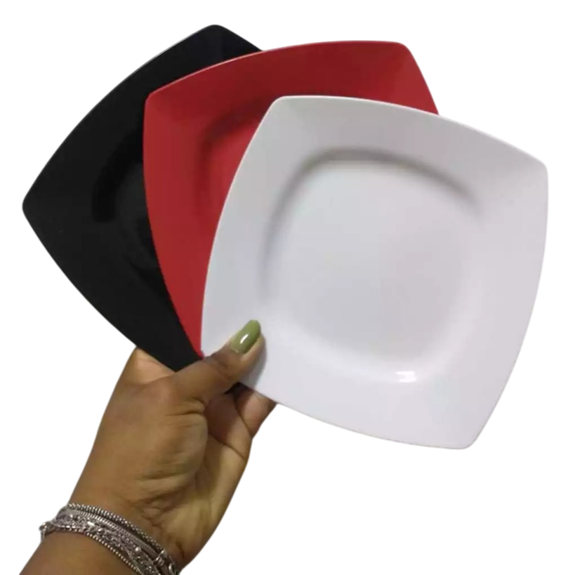 Kit 10 Pratos de SOBREMESA Quadrados Plástico festas aniversário aperitivo Natal Ceia doce comida