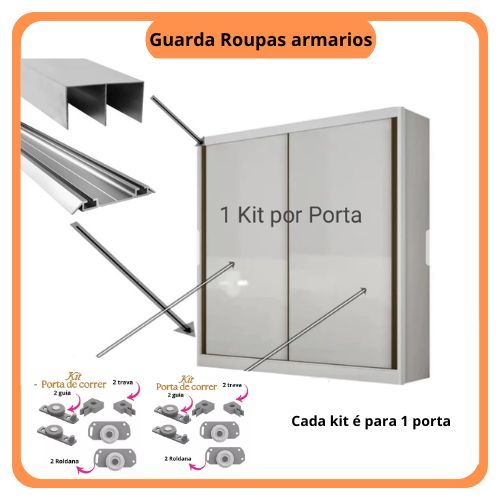 kit Porta de Correr de Guarda Roupa Pia Armário e Diversos Fechamento Ro-64 Roldana Rodízio
