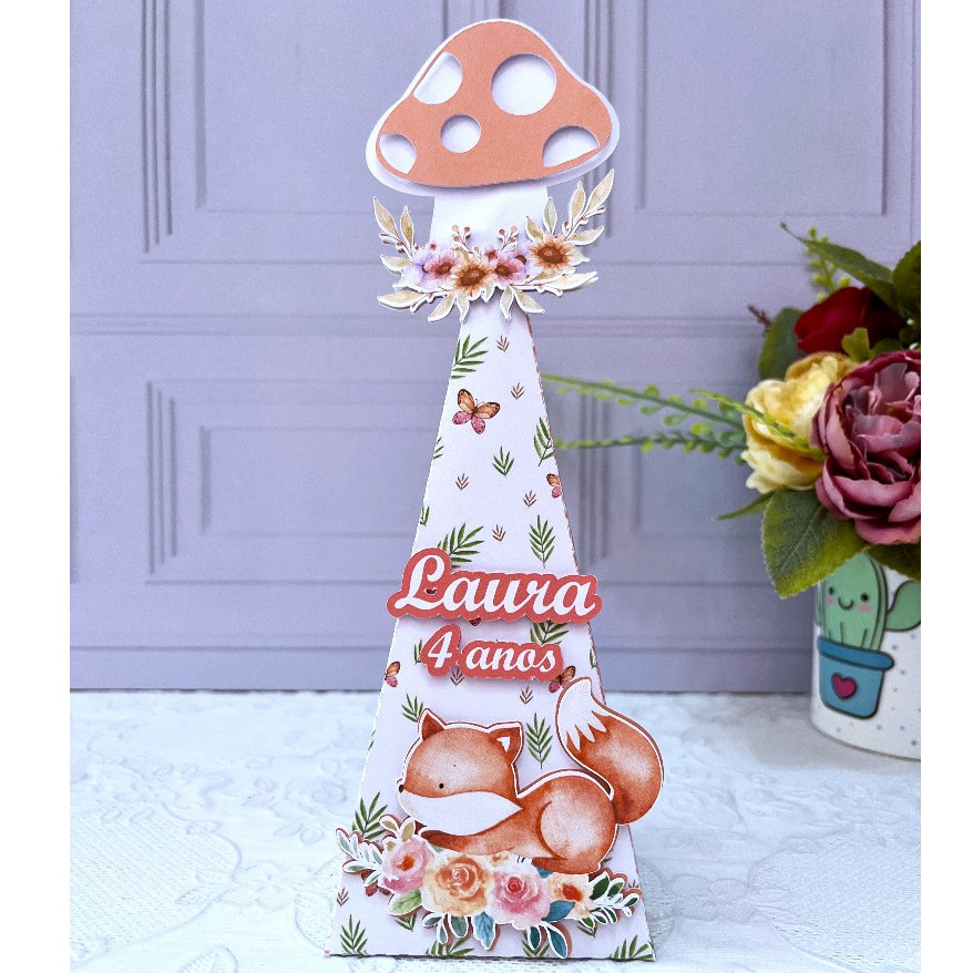 Caixa Pirâmide Bosque Encantado Menina - Lembrancinha Festa de Aniversário Personalizada