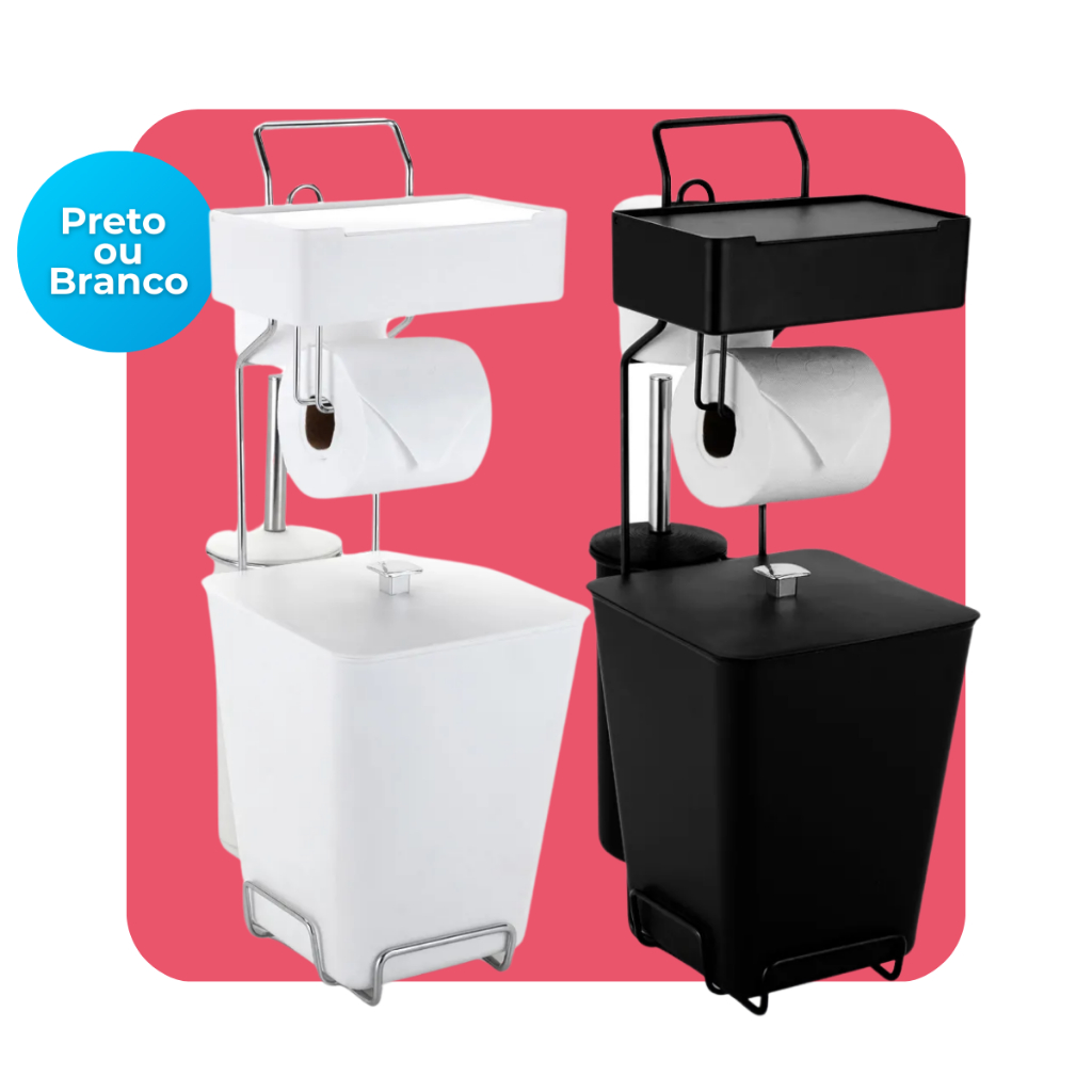 Suporte Multifuncional Papel Higiênico Lixeira 7 Litros Escova Sanitária Porta Lenço Umedecido Arthi - Home & Living