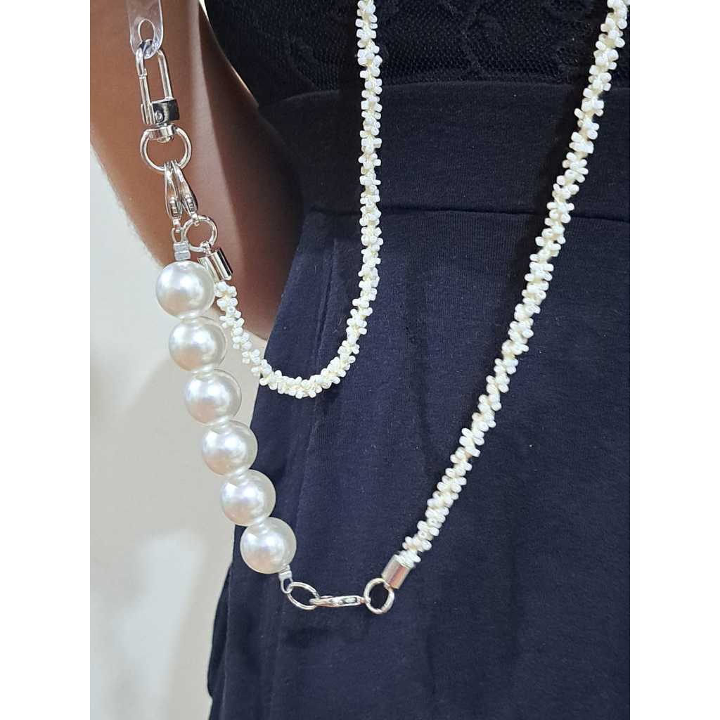 Cordão Longo de Pescoço Delicado Luxo Pérola Transversal para Celular Alça Corrente de 60 cm