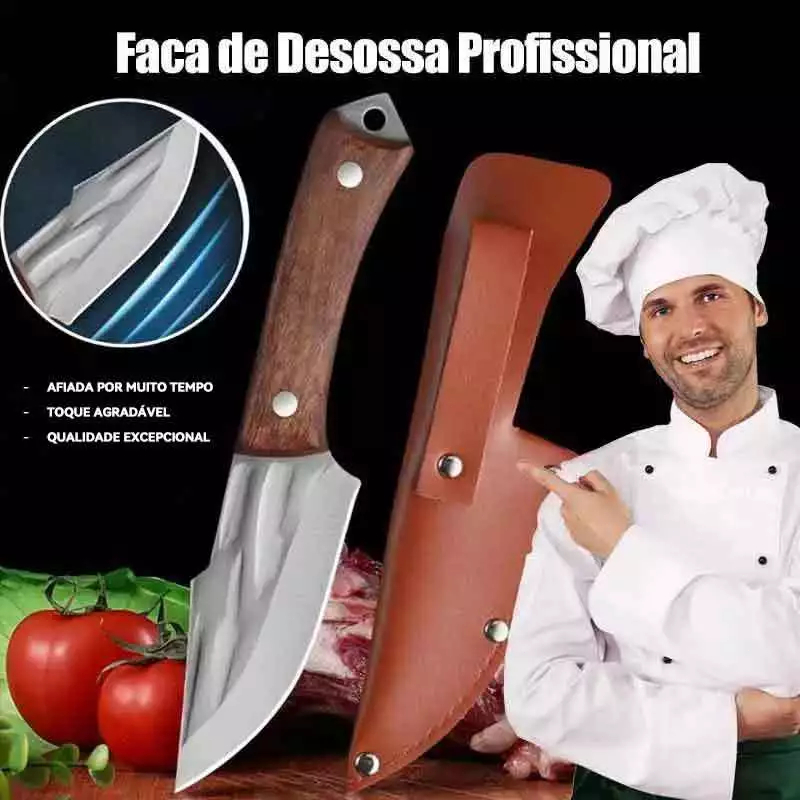 Faca Cutelo Forjado Artesanal Rustico Com Bainha Churrasco Desossar Carne Camping Chefe de Cozinha em Oferta na Shopee