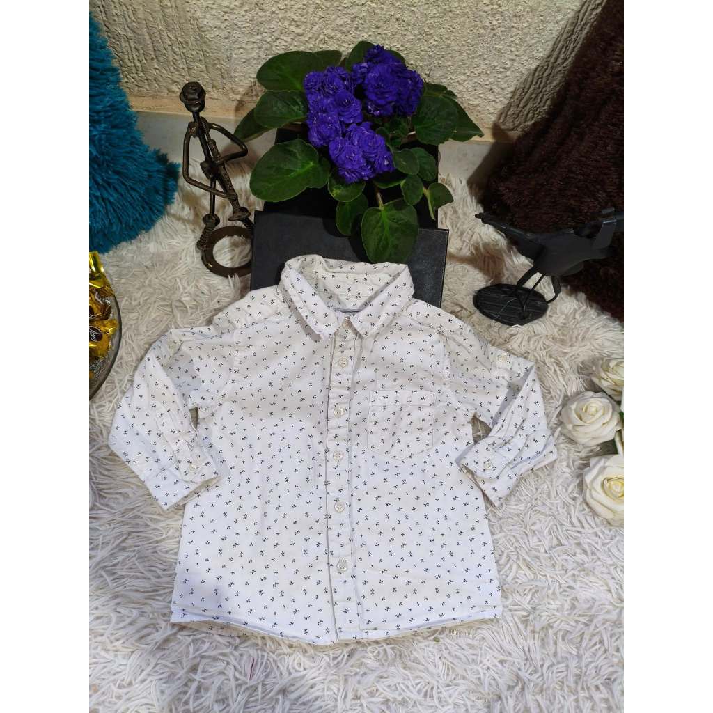 Camisa Infantil Masculina, Modelo Manga Longa, Branca/ Estampada, Tam: 01, Marca: Bethy.bethy