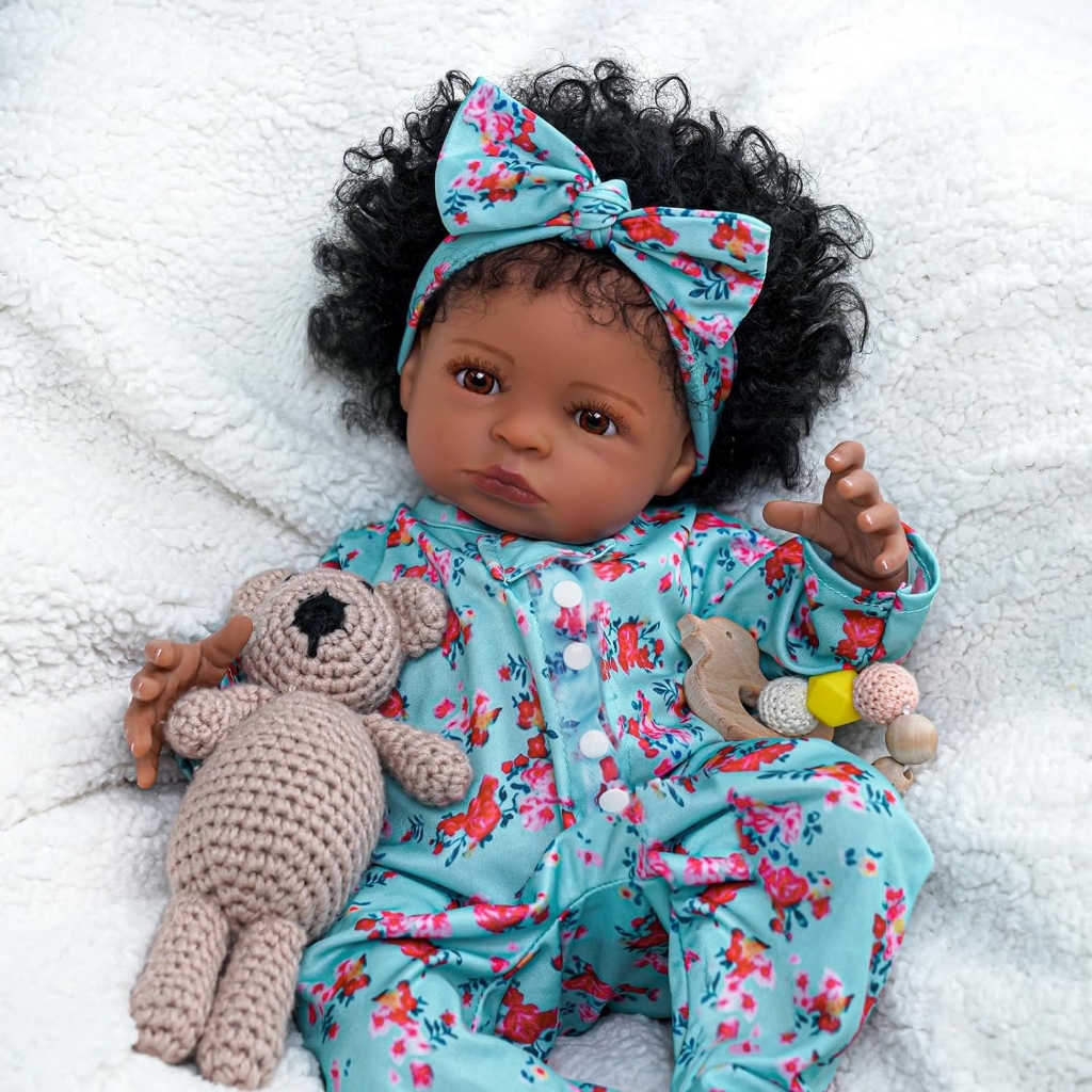 Brastoy Bebê Reborn Boneca Realista 100% Silicone 55cm Menina Preto - Mom & Baby