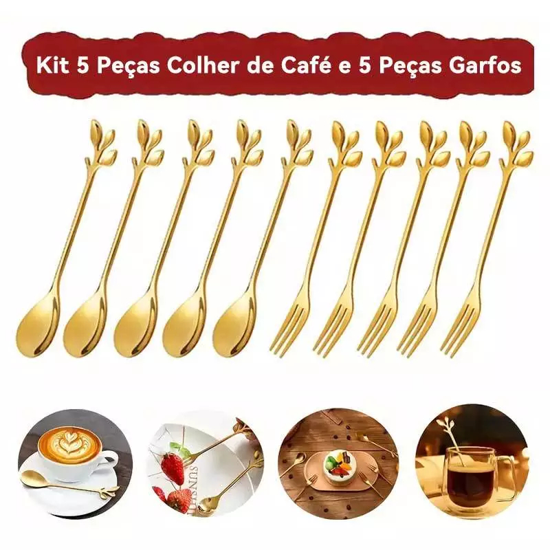 Kit jogo 10 Peças Conjunto De Colher garfo Criativo De Aço Inoxidável Talheres De Ouro Para Café Ferramentas De Café