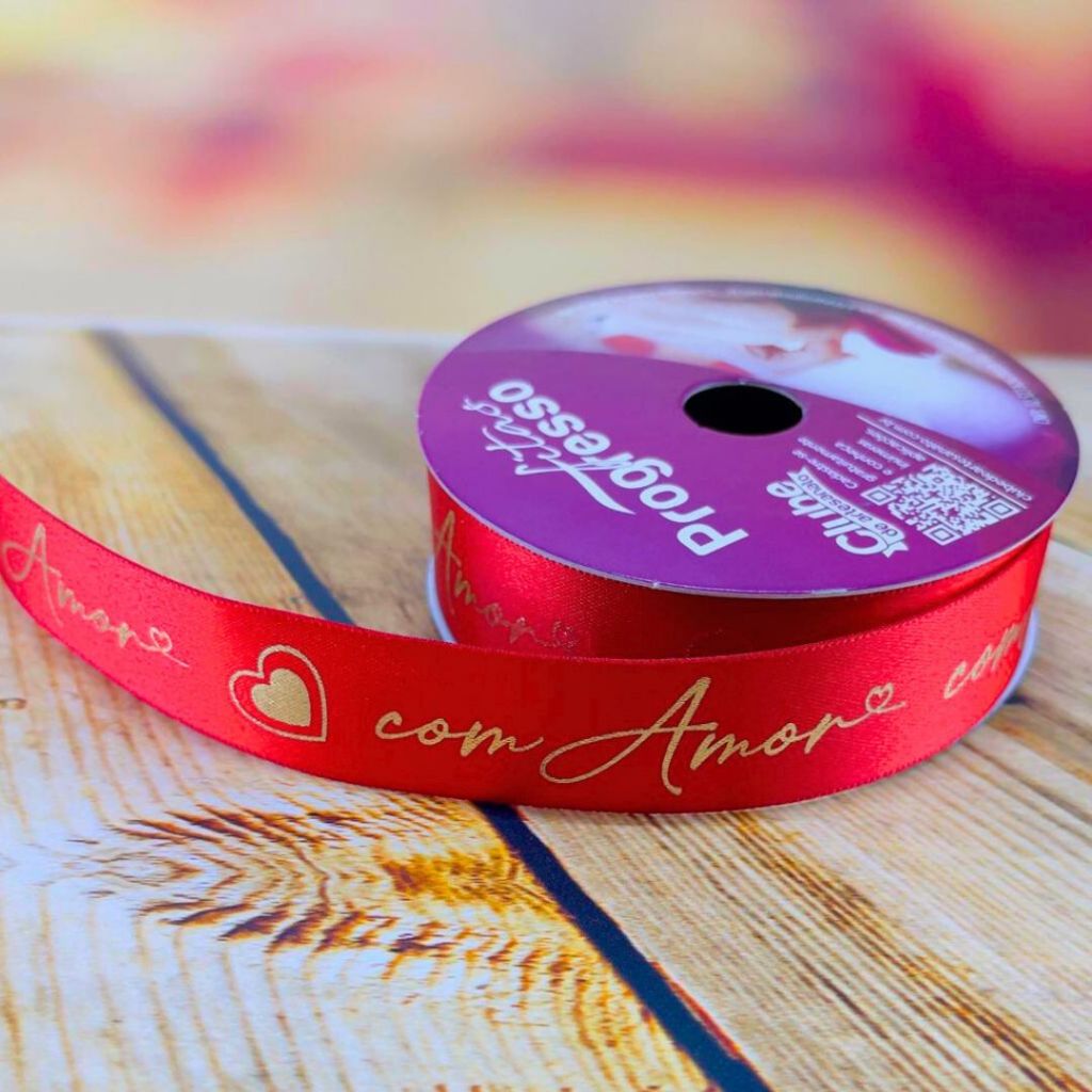 1~5 FITA CETIM DIA DOS NAMORADOS COM AMOR 22 MM ROLO DE 10 METROS(CHOCO)
