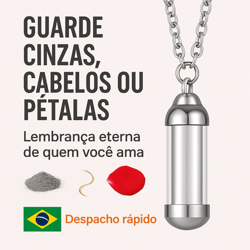 Colar Urna Cinzas Cabelos Inox Relicário Memória Eterna Lembrança Pet Animal Dog Flores Vidro