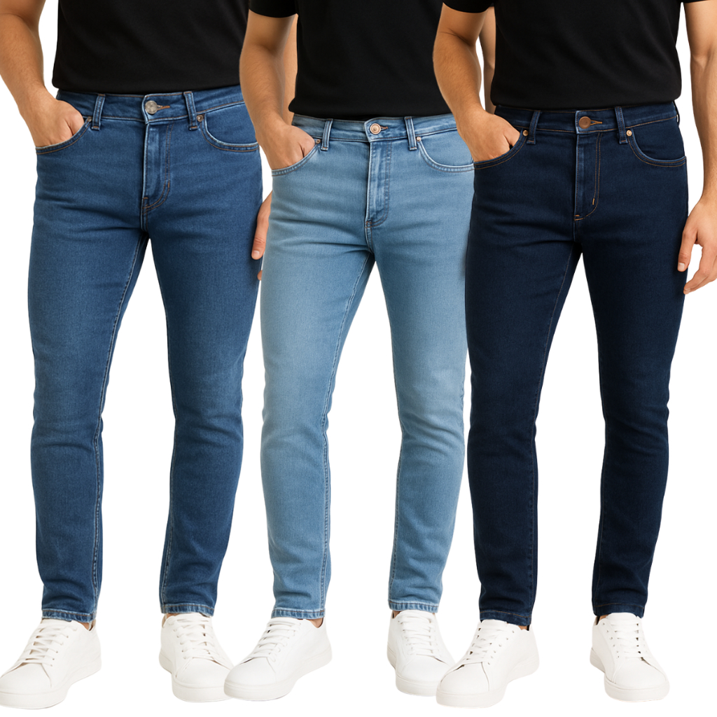 Kit até 3 Calças Jeans Masculinas Com Lycra Slim Atacado em Oferta na Shopee