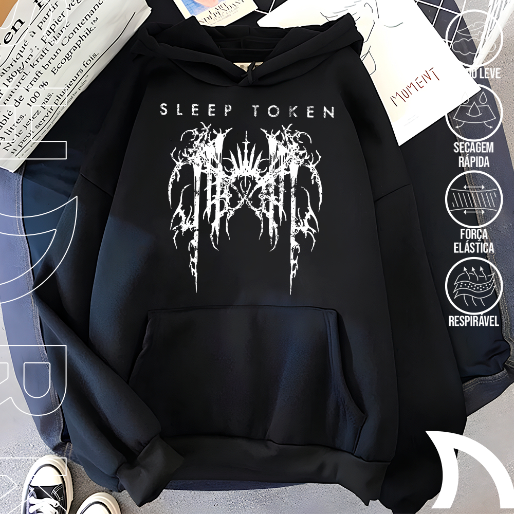 Moletom Canguru Blusa De Frio Sleep Token Logo Alum Rock n Roll Vintage Unissex