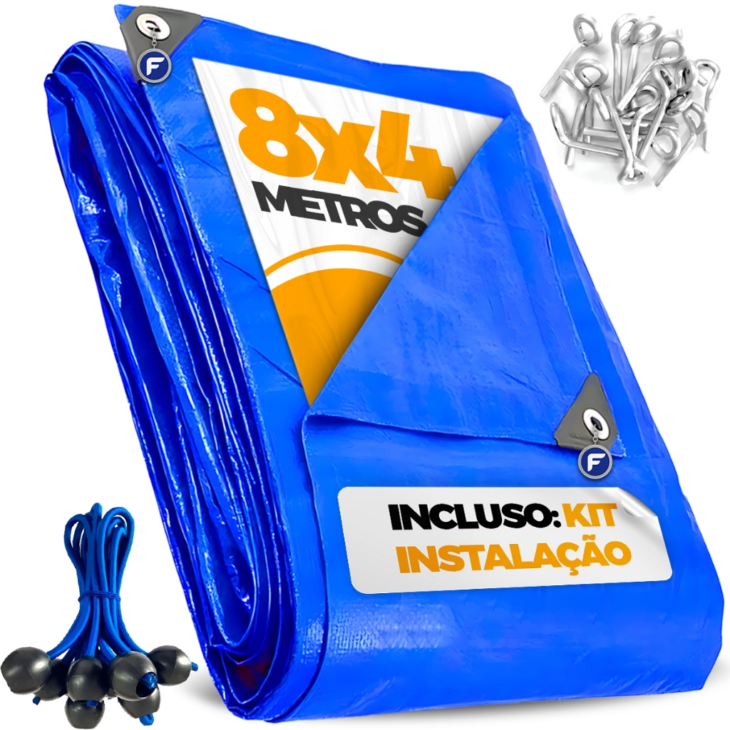 Lona Impermeavel 6x3 6x4 6x5 6x6 7x4 7x6 8x4 8x6 10x4 10x8 12x10 Capa Piscina + Kit Instalação