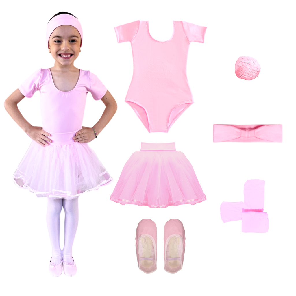 Kit Ballet Infantil 6 Itens Com Saia De Tule Tou Tou Balé