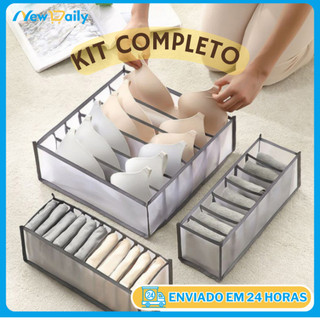 Kit Completo de 3 Organizadores De Gaveta De Sutiã Peças íntimas Meias Dobrável Caixa de …