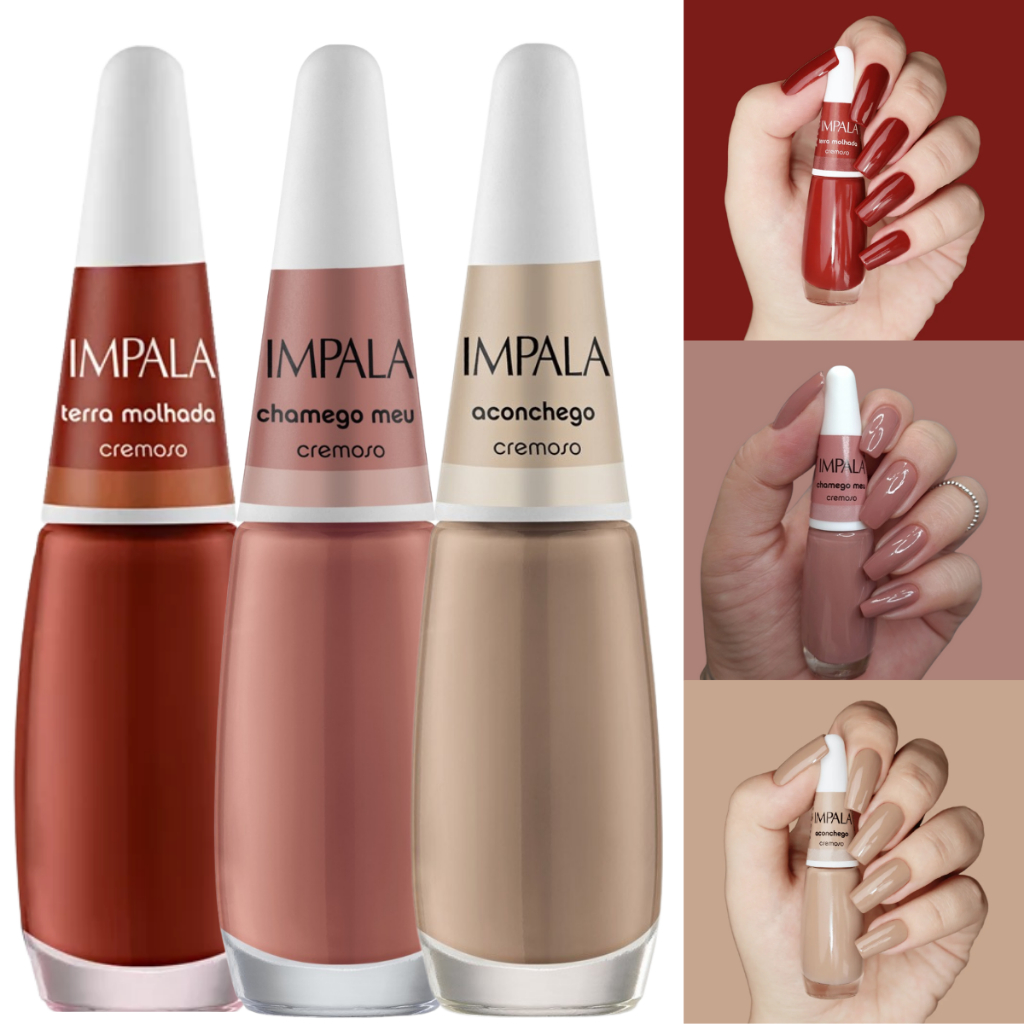 Kit 3 Esmaltes Impala Tons de Nude Coleção Nova de Inverno Cores Neutras Clássicas em Oferta na Shopee