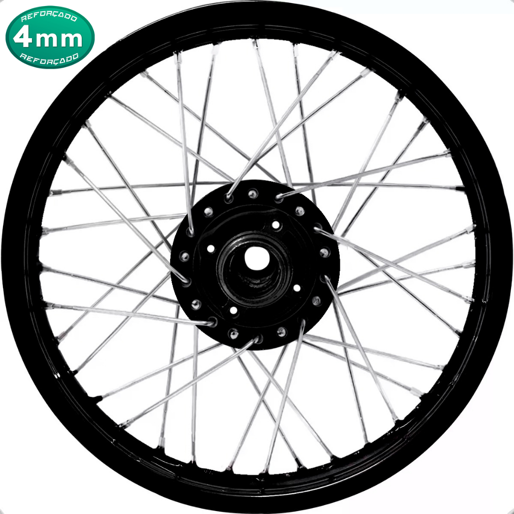 Roda Traseira Aro Preto Jante Xtz 125 Cubo Preto Tambor Raio Cromado 4mm