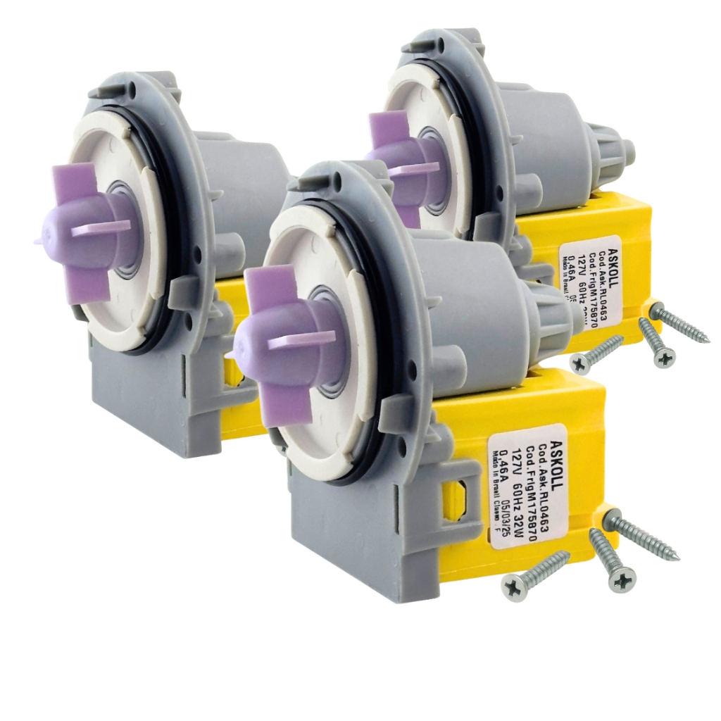 Kit 3 Eletrobomba Bomba Askoll 127v Para Lavadoras da Marca Electrolux, Consul e Brastemp
