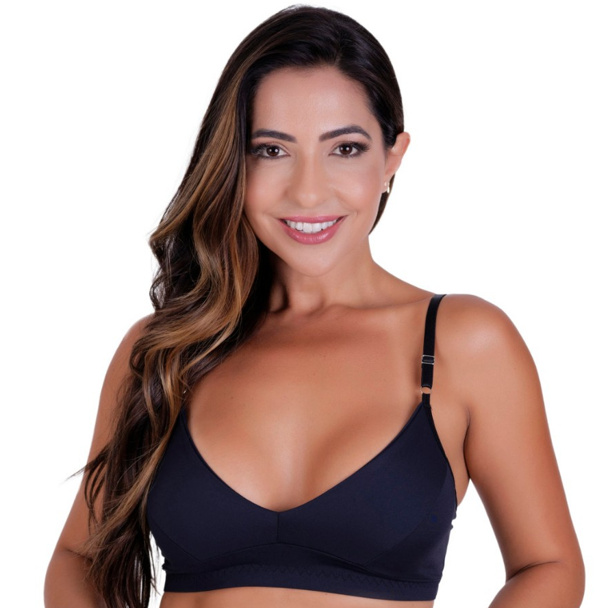 Sutiã Sem Bojo Excelente Sustentação Busto Reforçado Fecho Largo Poliamida Decote Profundo