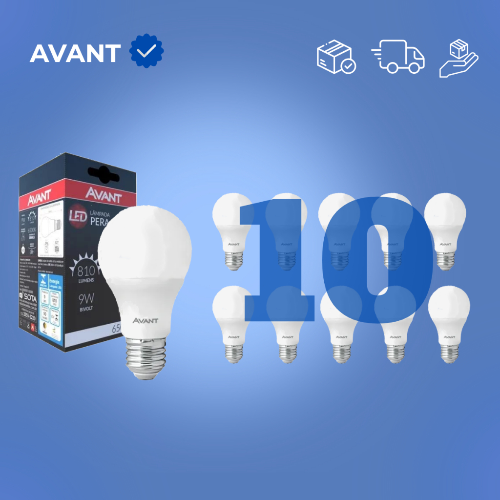Kit Com 10 Lâmpada Led Bulbo 9w Branco Frio 6500k Bivolt E27 Avant