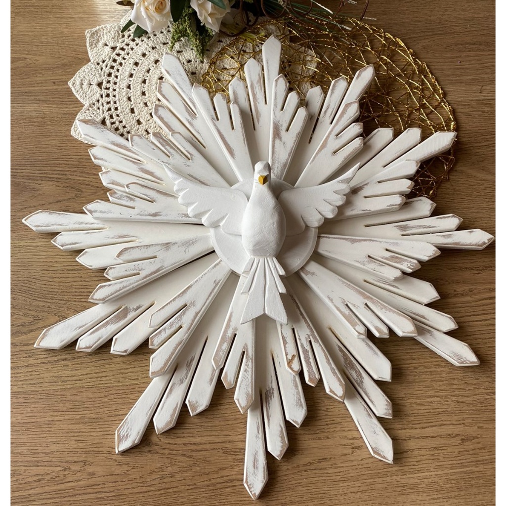 Promoção Lindo Resplendor Divino Espirito Santo Branco 60X60CM, decoração, batizado, casamento em Oferta na Shopee