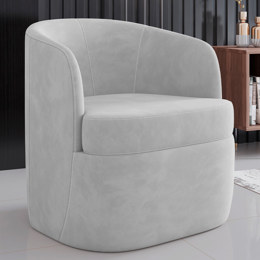 Poltrona Decorativa Giratória Para Sala de Estar Siena K01 Veludo Cinza - Lyam Decor