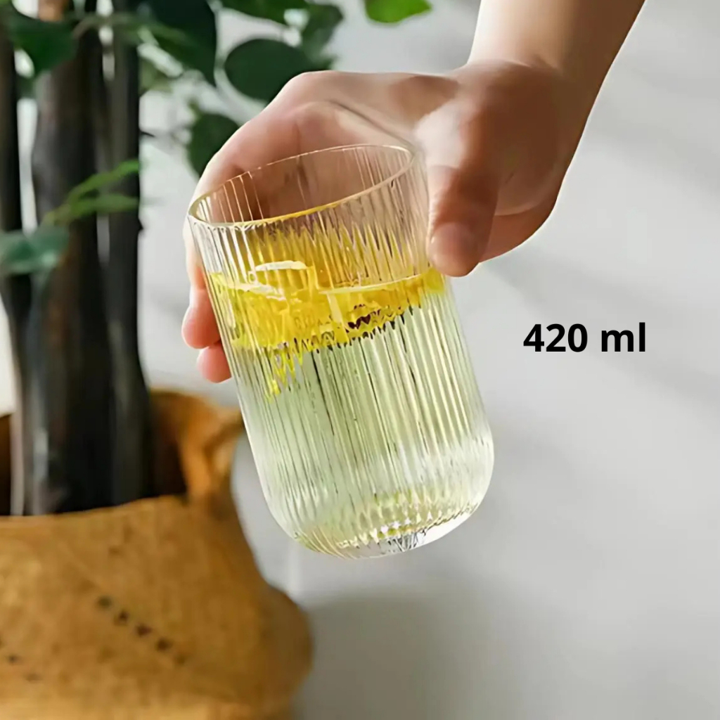 Jogo 6 Copos de Vidro Canelado 420ml Suco Água Refrigerante Refresco 6 unidades