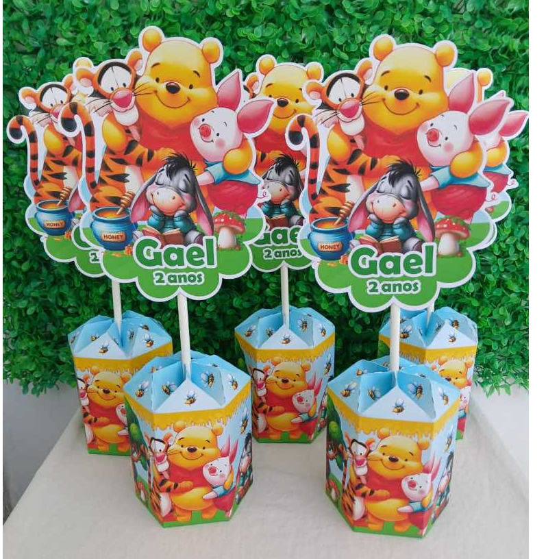 Centros de mesa ursinho pooh ( PEGUE E MONTE ) kit personalizados de centros de mesa ursinho pooh para lembrancinhas