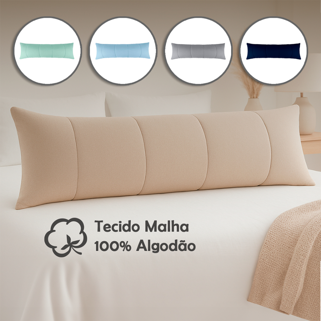 Kit 2 Fronhas Capa Xuxão Travesseiro de Corpo 1,20m Malha 100% Algodão Ziper