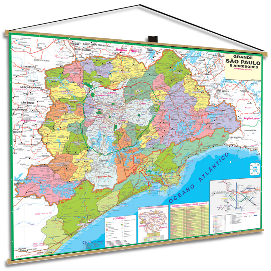 Mapa Grande São Paulo e Baixada Santista Politico Rodoviario Banner Geografico Escolar