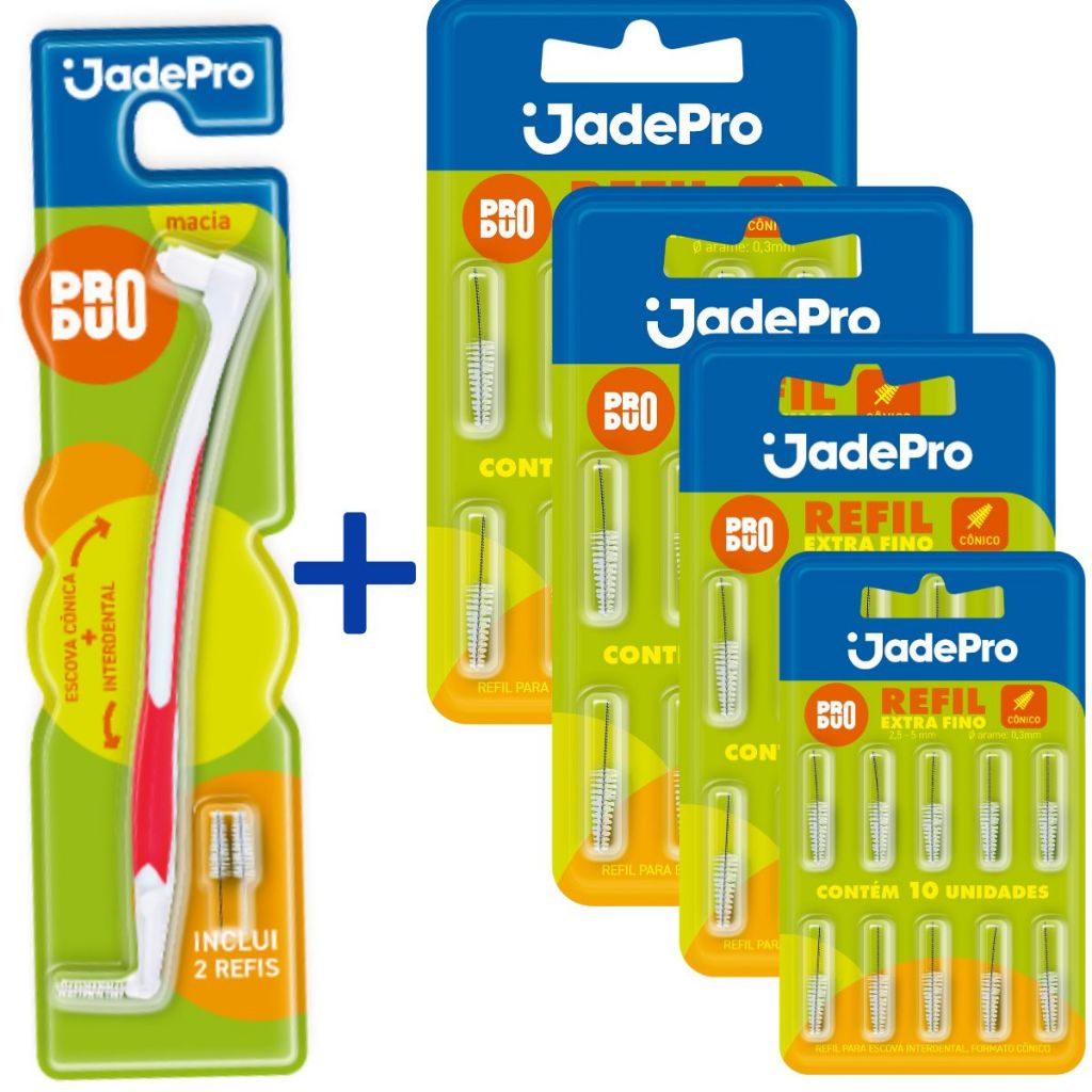 Escova Interdental com 2 Refis + 4 KITS c/ 10 Refis cada JADEPRO (total 42 Refis Cônicos) em Oferta na Shopee