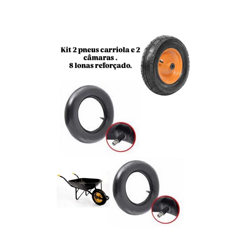 Kit 02 Pneus Para Carrinho De Mão Reforçado 8 Lonas 300/3.25 8 Com camaras