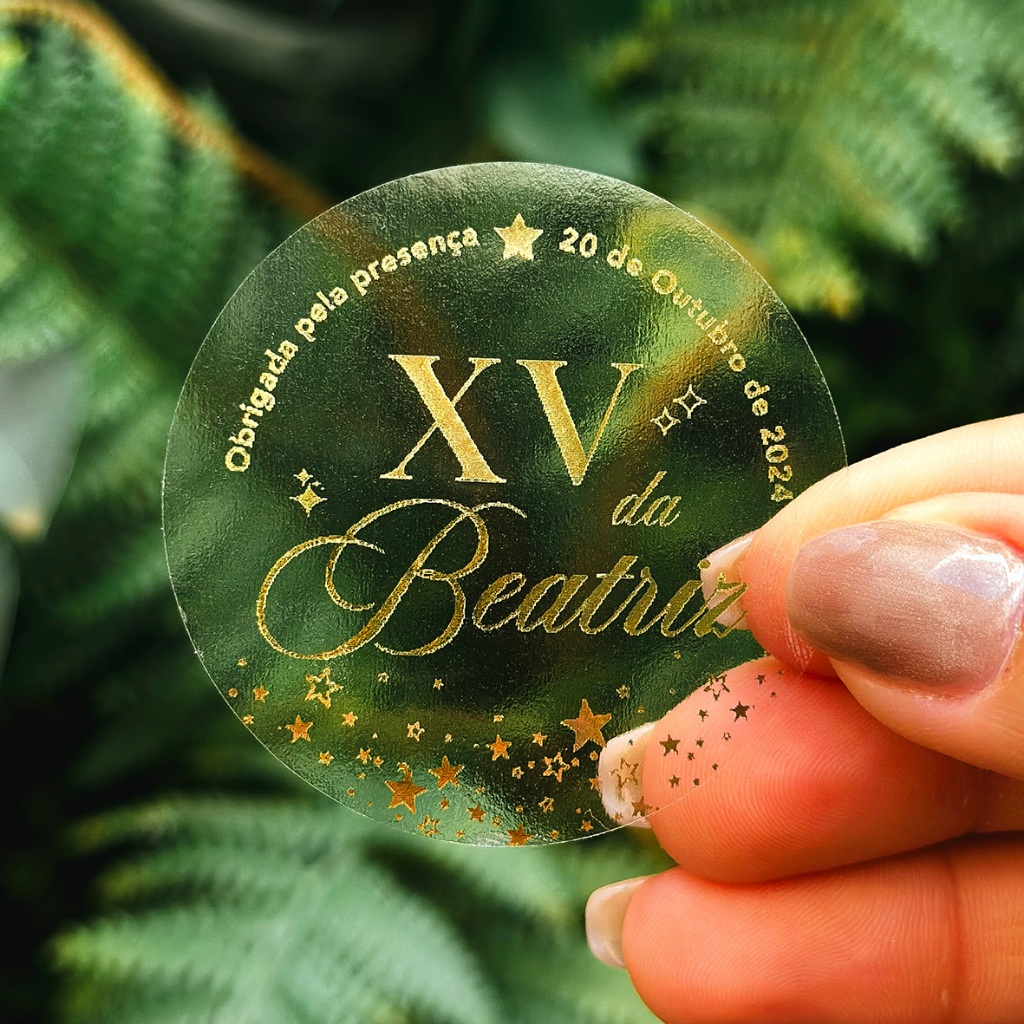 Adesivo Lembrancinha 15 anos 5x5cm - Adesivo Transparente e Dourado com Nome + XV - Etiqueta Adesiva Aniversário de 15 em Oferta na Shopee
