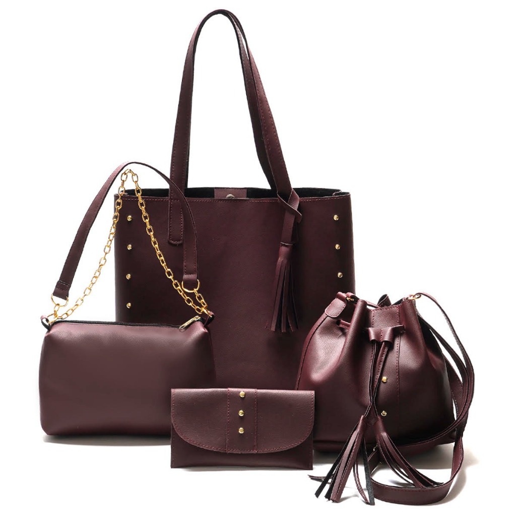 kit 4 Bolsas Feminina Bolsa Sacola Saquinho Bau e Carteira temos Preto Caramelo Branco Rose