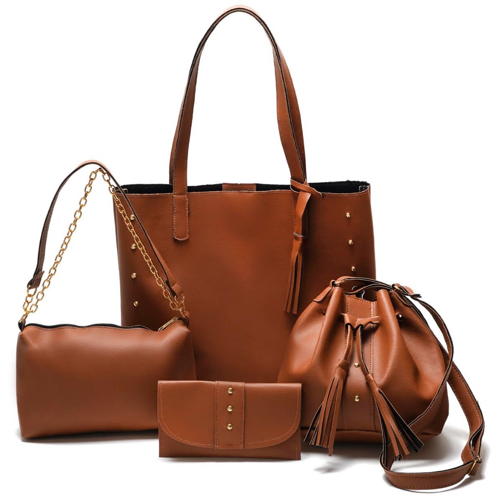 Kit 4 Peças Bolsa Sacola Bolsa Baú Saquinho e carteira GetShow Temos Cor Preto Branco Caramelo Rose