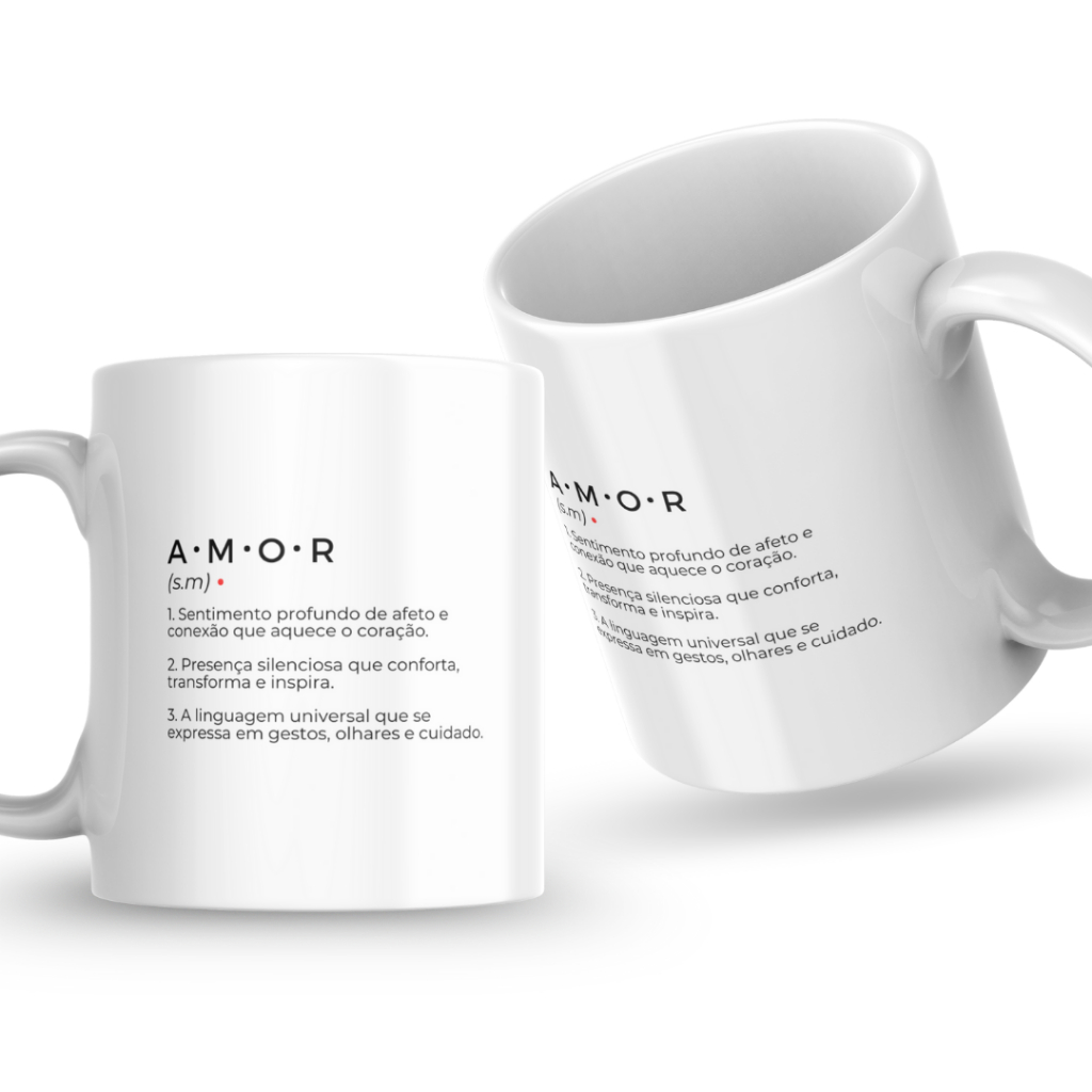 KIT 2 Canecas Xicaras Porcelana 325ml Dicionário Amor Dia Dos Namorados Personalizada Presente