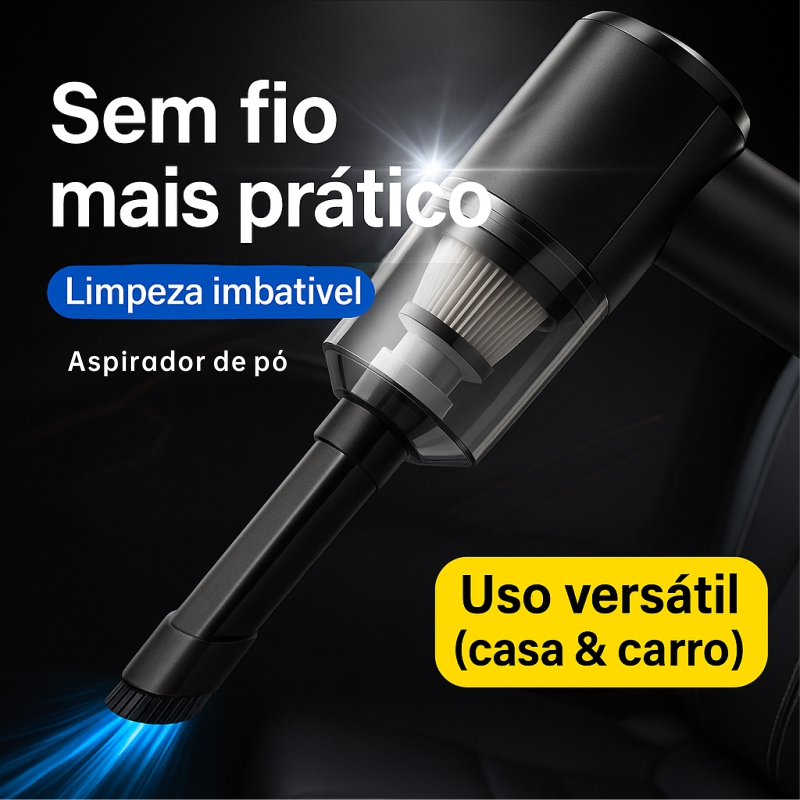 Aspirador de pó portátil para casa e Carro – Sucção Potente, Bateria Duradoura, Leve e Silencioso