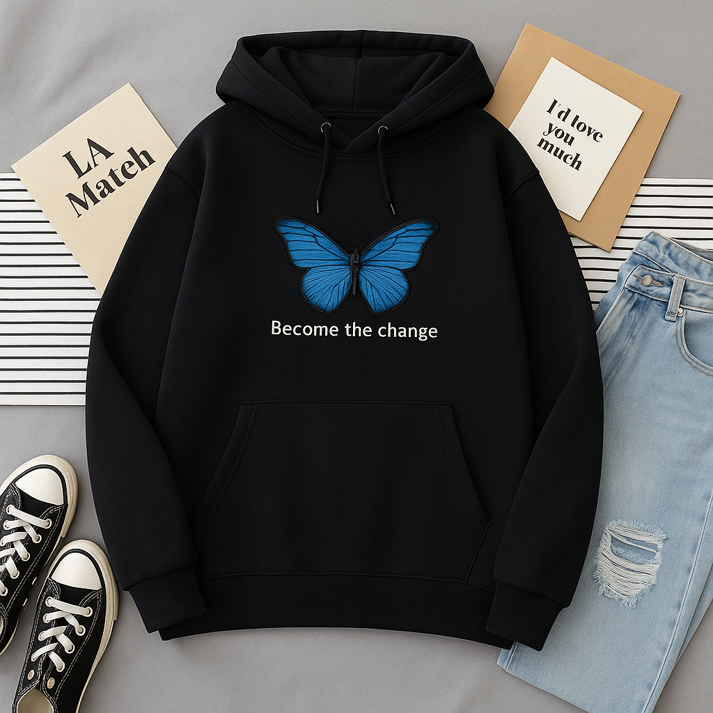 Moletom Canguru Unissex Borboleta Become The Change Moda Tumblr Fancy EUA