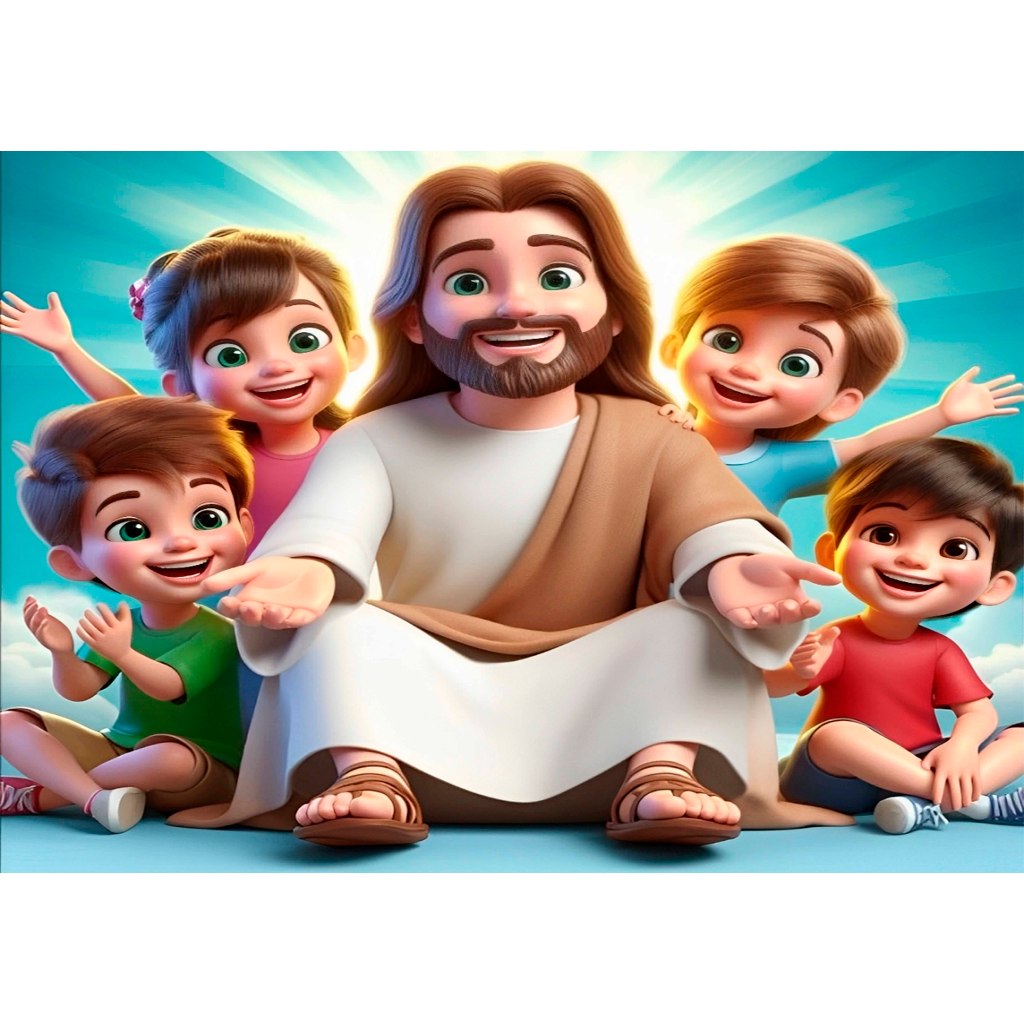 PAINEL RETANGULAR JESUS CRIANÇAS 01 - TECIDO SUBLIMADO COM CORTE A LASER em Oferta na Shopee