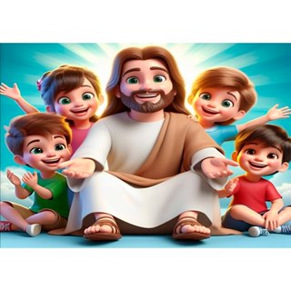 PAINEL RETANGULAR JESUS CRIANÇAS 01 - TECIDO SUBLIMADO COM CORTE A LASER em Oferta na Shopee