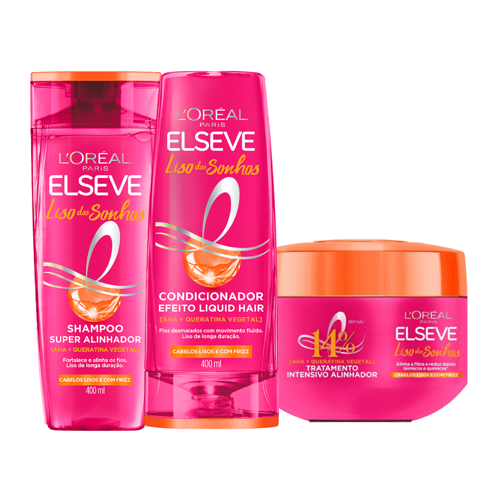 Kit Elseve Liso Dos Sonhos Shampoo 400ml, Condicionador 400ml e Creme de Tratamento 300g