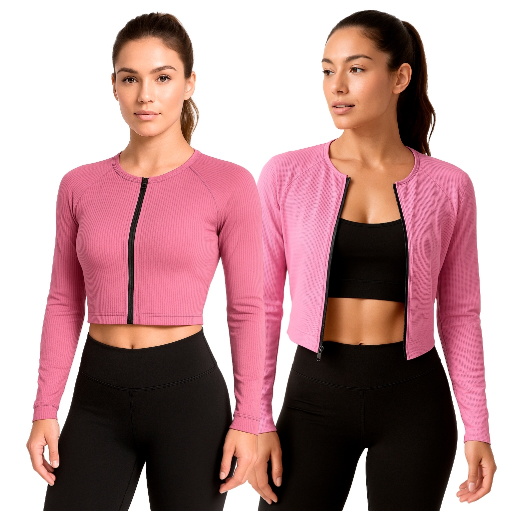 Blusa Cropped Dryfit Feminina com Zíper Frontal Jaqueta Academia Fitness