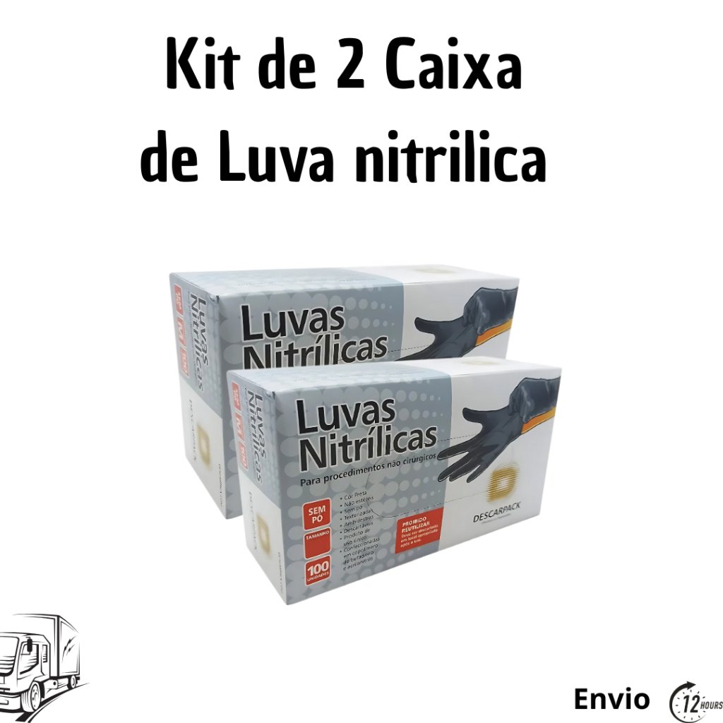Kit 2 Caixa de Luva Nitrilica Preta Descartavel com 200 unidades sem po