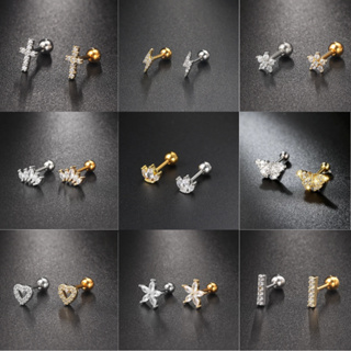 Piercing Orelha Aço inox Tragus Helix  Cartilagem zirconia Microbell Cruz Coracação Flor e outros em Oferta na Shopee
