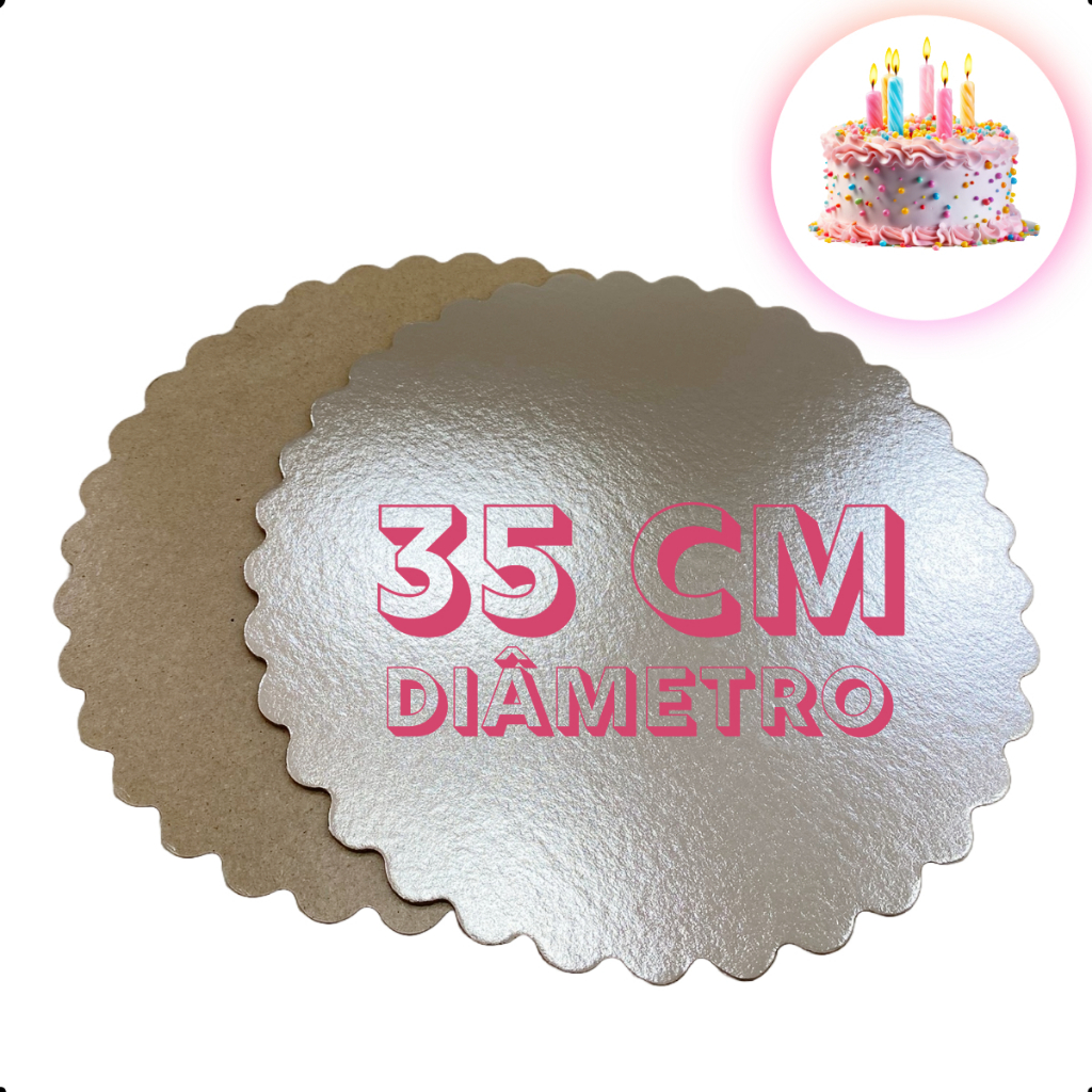 Kit 10 Cake Board 35cm Tabuleiro Bolo Em Papelão laminado Redondo - Prata - Super Resistente - 10 un em Oferta na Shopee