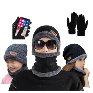 Kit Toca de Frio Touca Gorro + Luva de Frio Touch Screen + Cachecol Feminino Masculino Echarpe em Oferta na Shopee